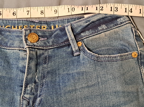 True Religion X Manchester United Fey Modern Flare Jeans Sz 27 Gold Accents NWT - Picture 12 of 21
