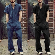 Men Short Sleeve Overalls Pants Fashion Casual Romper Playsuit Jumpsuit Workwear