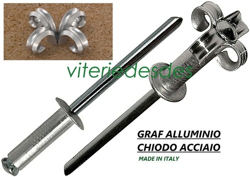 RIVETTI A FIORE FARFALLA GRAF D.4mm D.4,8mm IN ALLUMINIO CHIODO ACCIAIO ZINCATO - Foto 2 di 4
