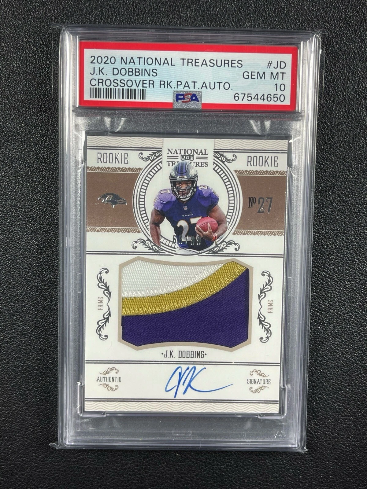 JK Dobbins Panini National Treasures Crossover Rookie Patch Autographs #JD Base