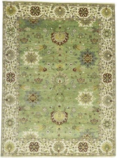 Hand-Knotted Green Chobi Wool Rug 9X12 ft Large Floral Design Oriental Carpet
