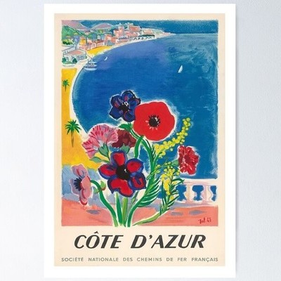 RARE! 1947 Cote d'Azur French Riviera Vintage World Travel Premium Poster