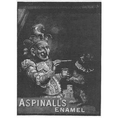 ASPINALL'S EMAILLEFARBE Hofnarr Motiv viktorianische Werbung 1894