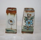 Pair Mexican Tonala Folk Art Pottery Bud Vases Candle Holders Ken Edwards 4.5"