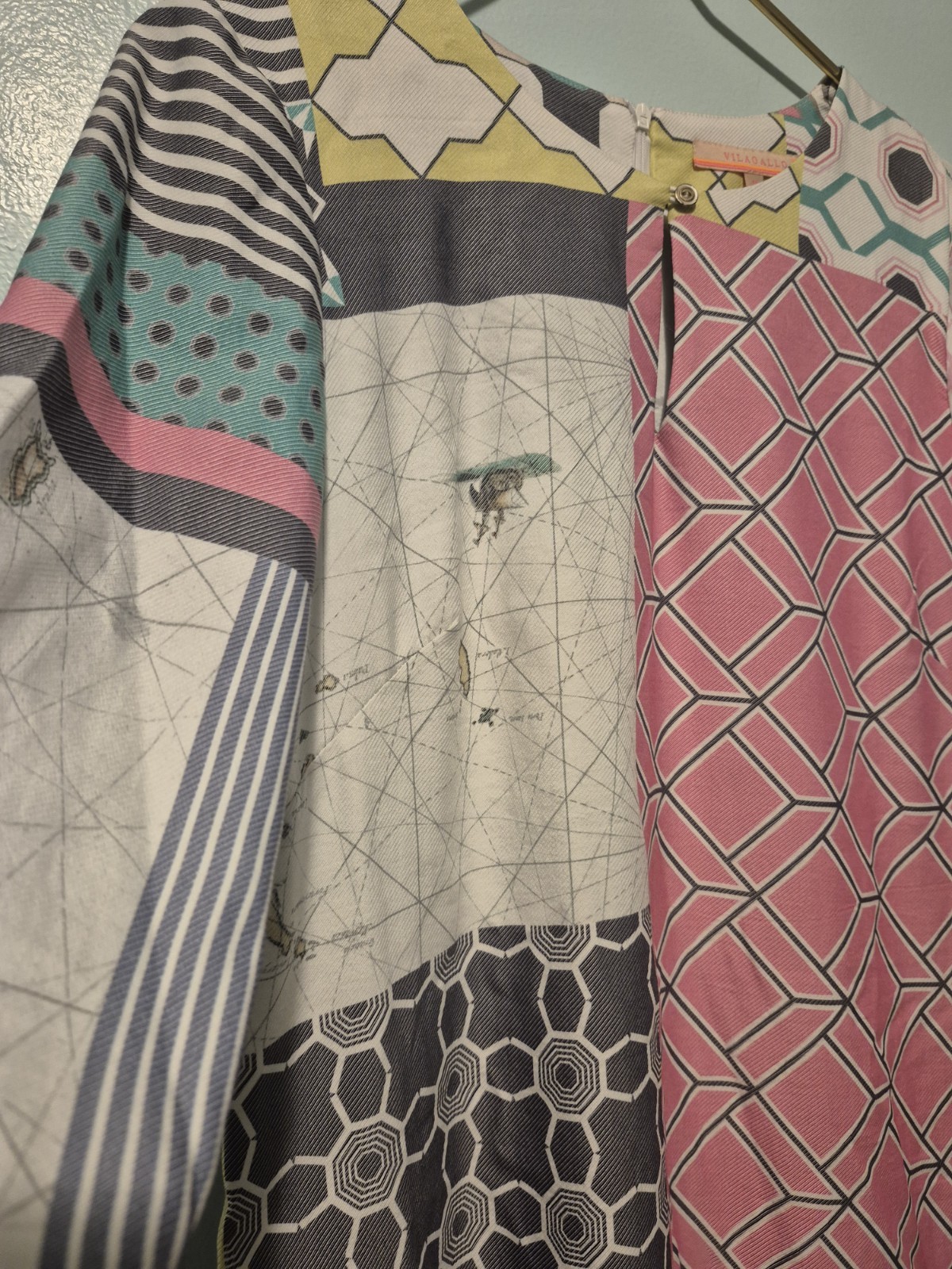 Vilagallo Patchwork Pink Gray Map Shift Dress Wom… - image 2