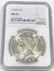 1928 S PEACE "NGC MS62" - LUSTER /NICE HIGH POINTS-HAIR/ WINGS/ LOW MINTAGE💥✅