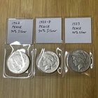 Lot of 3 Peace Silver Dollars - 90% silver - 1922, 1922-D, 1923