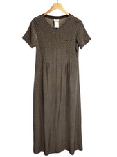 Laura Ashley Vintage Midi Tea Dress UK 10 Olive Brown  Geometric Pattern Silk