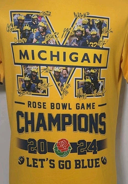 Michigan Football “2024 Rose Bowl Champs” Yellow Shirt McCarthy