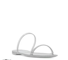 Stuart Weitzman Women  s SAWYER Glitter Jelly Silver Dual Band Flat Sandals-US 8M