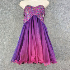 Blondie Nites Dress Juniors 1 Purple Sequin Strapless Fit Flare Cutout Side Prom