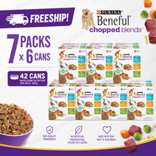 7 Pcs Purina Beneful Chopped Blends Adult Wet Dog Food, 60 OZ, 6 CT