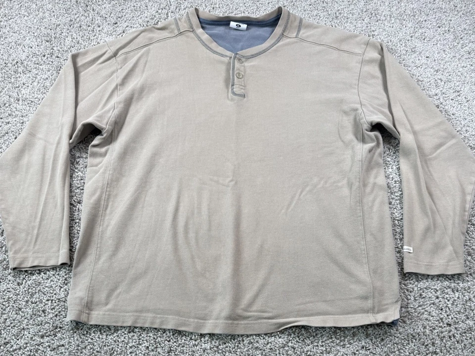 Columbia Mens Long Sleeve Henley Shirt Button Beige Outdoors XL - Image 2 of 4
