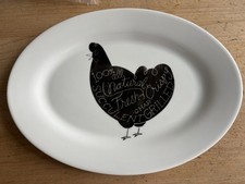Crate and Barrel Serving Platter Poultry/ Chicken Graphic Design Ceramic  New
