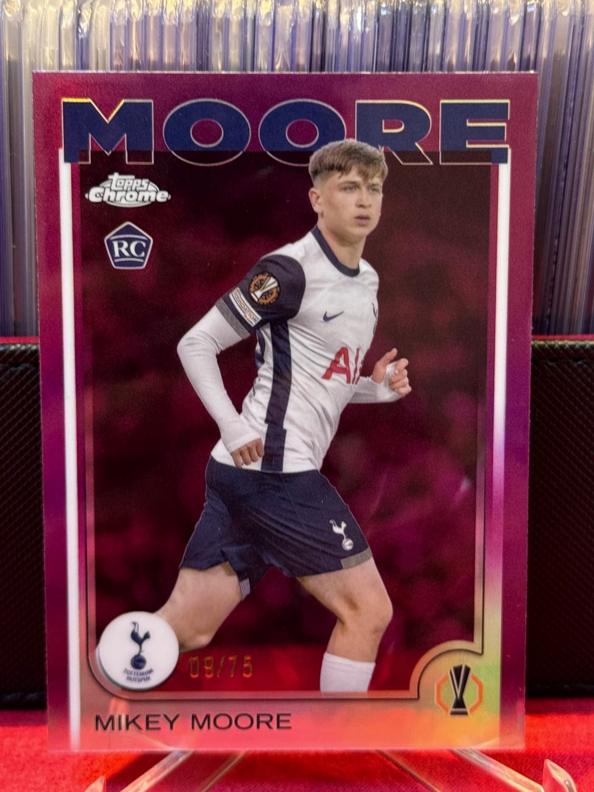 2024-25 Topps Chrome UEFA Mikey Moore RC #199 Magenta 09/75 Tottenham