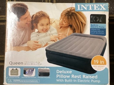 Intex QUEEN Dura-Beam Plus Pillow Raised Air Mattress w/ Built in Pump