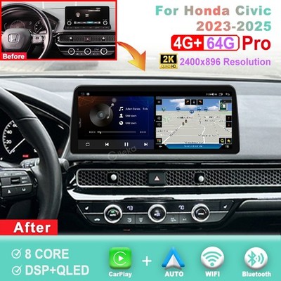 12.3 inch 2K Screen Android Car Radio For Honda Civic 2023-2025 CarPlay GPS BT