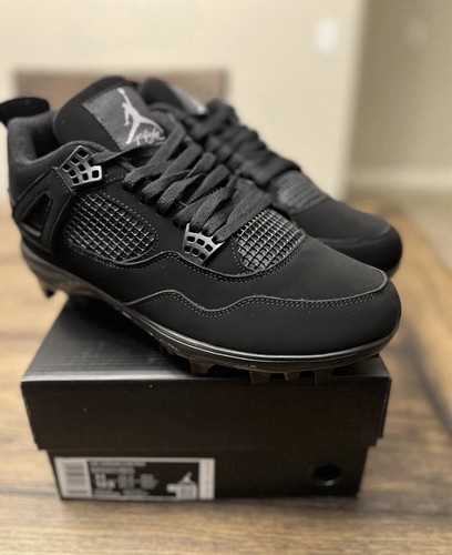 Custom Air Jordan 4 Black Cat Football Cleats Mens Size 11