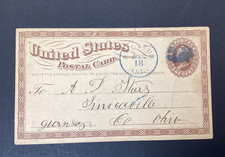 Antique 1873 US Postal Card UX1 Blue Waterbury Turkey Cancel Liberty Head Used