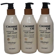 Oliology Coconut Oil Curl Cream Defines & Enhances Curls & Waves Lot of 3 New