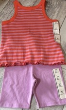 NWT Toddler Girls Cat  Jack 4T Coral Stripe Tank Top  Violet Bike Shorts