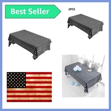 54" x 108" Wrinkle-Resistant Black White Grid Plastic Table Covers - 2 Pack