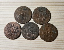 Lot of 5 Dutch East Indies 1 Cent 1836 Thru 1840 Coins Shipwreck Colonial Copper