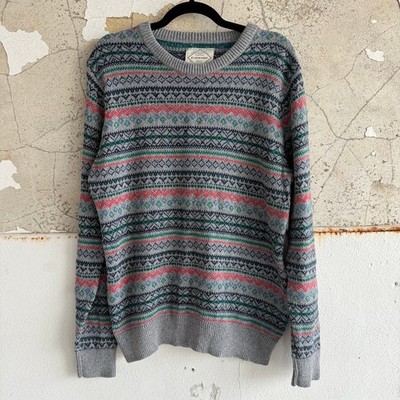 Vtg St. Johns Bay Sweater Fair Isle Wool Pullover Nordic Knit Grandpacore Men L