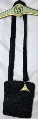 AMERICANA by SHARIF Black Braided Faux Straw Like Crossbody Handbag Purse