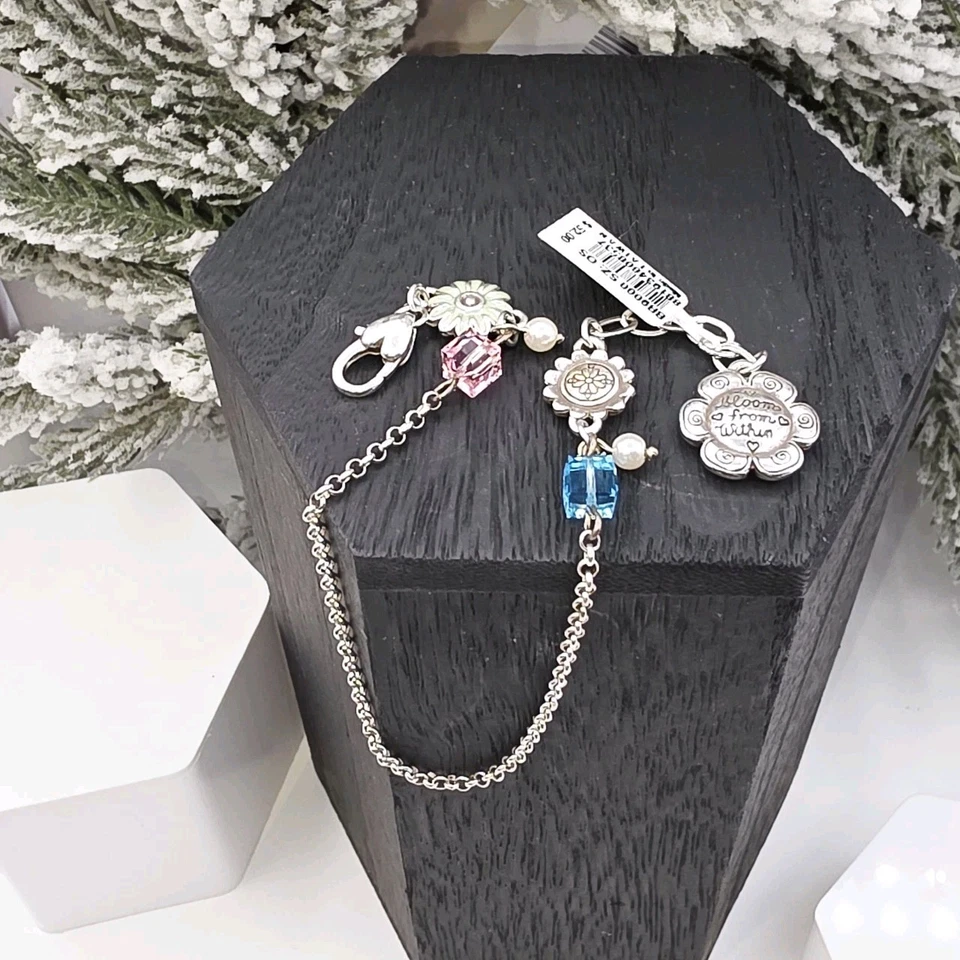 全新带标签 Brighton Orchard Flower Anklet 10 英寸珐琅水晶珠已停产花卉 — 第 2/4 张图片