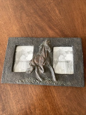 3D Horse Two Sided Picture Frame Frameology Faux Aged Copper Patina Bronze ~ EUC