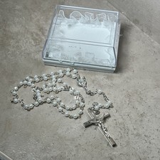 Rosary with Faux Pearl Catholic First Holy Communion Rosary 15.5 W Case