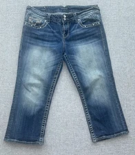 Bling VIGOSS The New York CAPRI JEANS Embroidered Distressed 15/16 Length 21