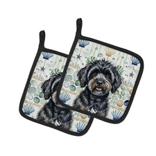 Caroline's Treasures Black Havanese Coastal Sea Glass Pair of Potholders