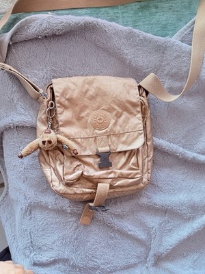 Kipling Women s Beige Small Crossbody Zipper Logo Monkey Charm Silver Hardware