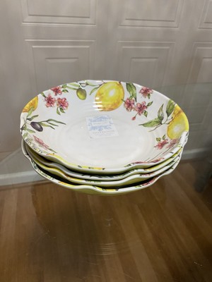 4 SHABBY CHIC Lemon Olives SALAD Cereal BOWLS Pasta MELAMINE Yellow 9'' NEW