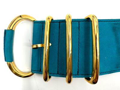 Escada Womens Wide Blue Suede Leather Contoured Waist Belt One Size Italy Escada Womens Wide Blue Suede Leather Contoured Waist Belt  main image 3