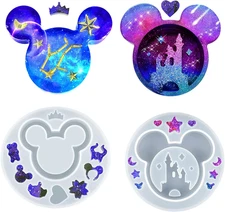 2 Pcs Resin Molds for Cute Mouse Head Silicone Castle Bow Shaped Epoxy Casting M