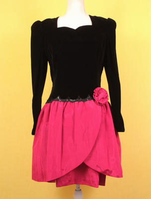 Vtg Women's 80s Black & Pink Scott McClintock Formal / Prom Dress Sz M 1980s