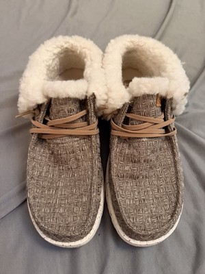 Hey Dude Wendy Fold Stitch Cozy Walnut Faux Fur Comfort Shoes Size 8