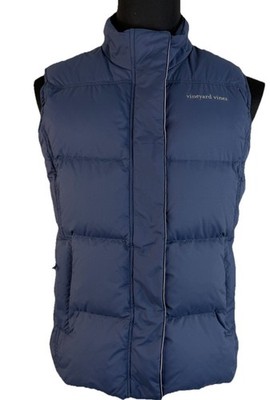 Vineyard Vines Down Vest Womens Medium Blue Quilted Puffer Full Zip Whale Lining