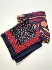 2 Vintage 100 Silk taly Pocket Squares Red Black Abstract Geometric Neck Scarf