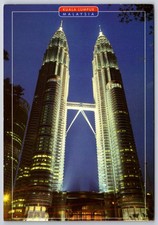 Malaysia Postcard Kuala Lumpur Petronas Twin Towers Lighted at Night Unposted