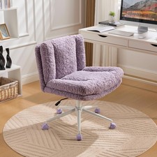 Wide Seat Office Chair Adjustable Swivel Faux Fur Desk Chair Vanity Chair Purple
