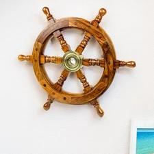Nautical Handcrafted Wooden Ship Wheel - Home Wall Decor (12 Inches, Natural ...