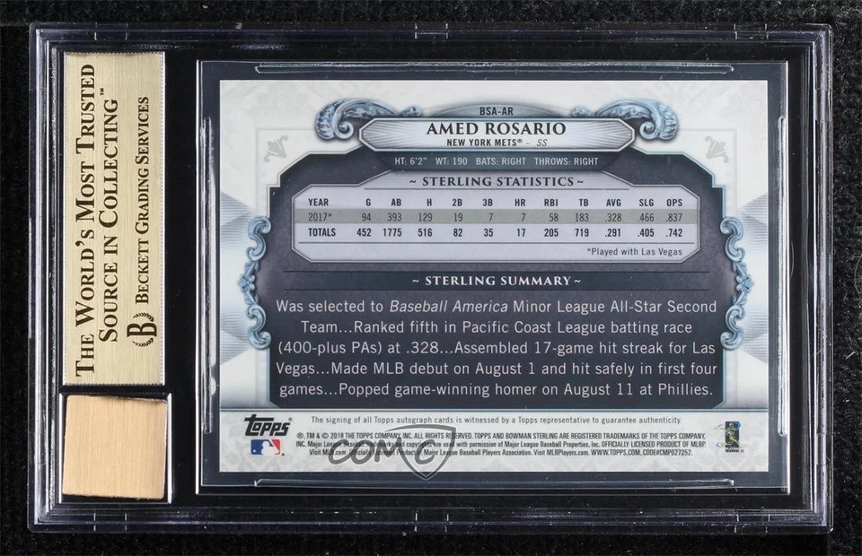 2018 Bowman Orange Refractor /25 Amed Rosario BGS 9.5 GEM MINT Rookie Auto RC - Image 2 of 2