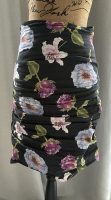 Atelier Nicole Miller Floral Ruched Pencil Skirt Satin High Rise Zip 4 BH10470