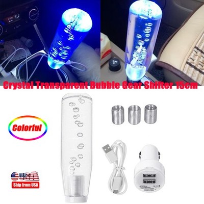 Car RGB LED Gear Shift Knob Handle Clear Acrylic Manual Shifter Lever +3 Adapter