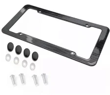 1x Black Carbon Look License Plate Frame Cover Front & Rear Universal