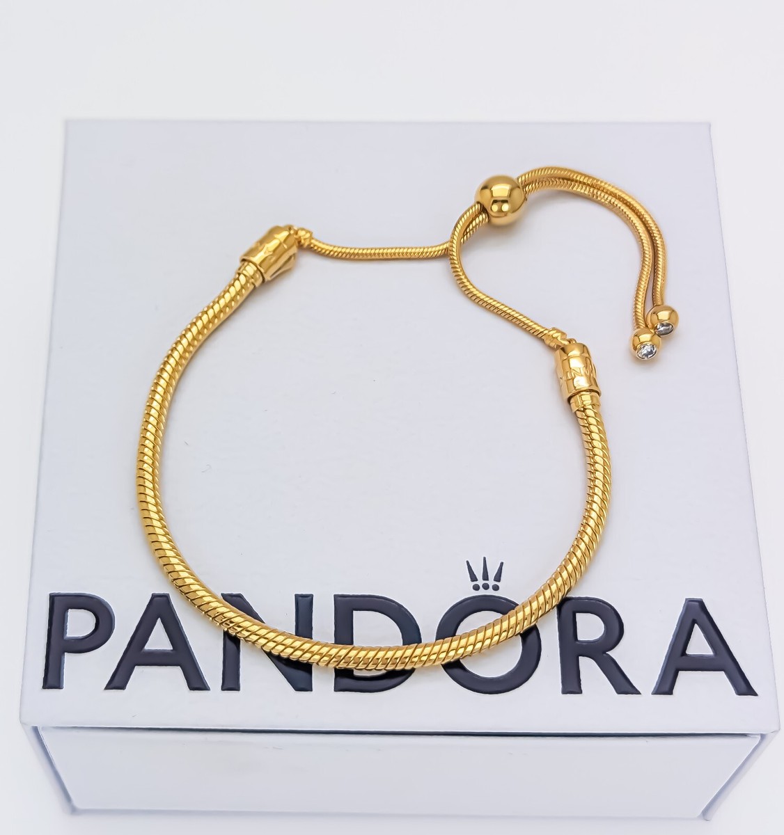 New 100% Authentic PANDORA 14K Plat Gold P Snake Chain Slider